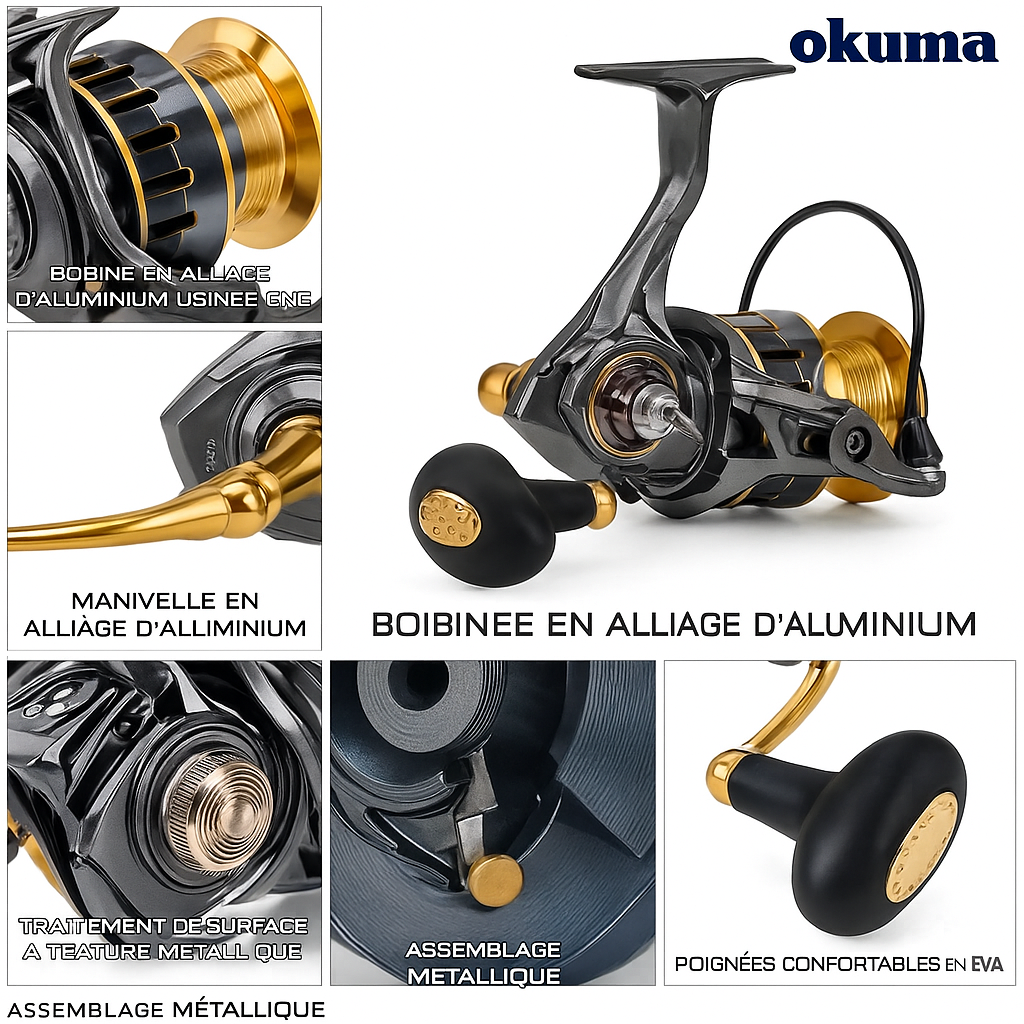 Moulinet de Pêche en Métal Original Okuma 22KG Drag