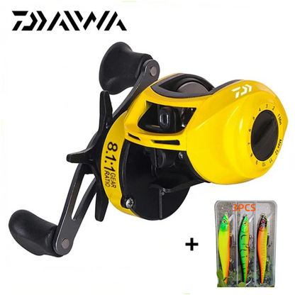 Moulinet Daiwa 18KG de Frein 12+1 Roulements Anti-Perruque + 3 Leurres Cadeau