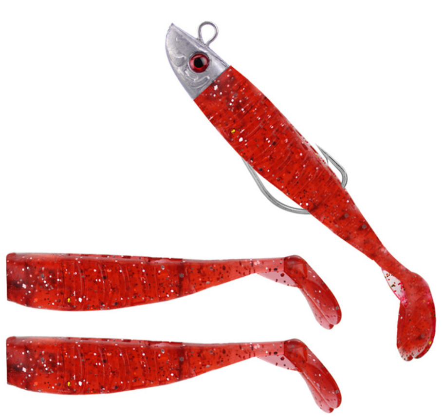 Leurre souple pêche aux leurres + 2 leurres de remplacement rouge